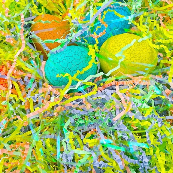 1 LB Easter Grass Crinkle Cut Paper Large Pack Raffia Iridescent Recyclable Shred for Gift Box Basket Filler Green Yellow Purple Party Birthday Wrapping