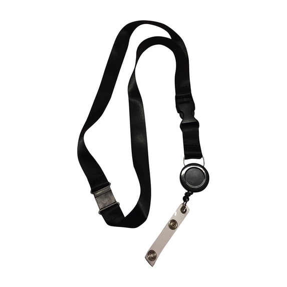 1 LR black anti choke lanyard with retractable badge reel for ID badges and proximity cardsLR