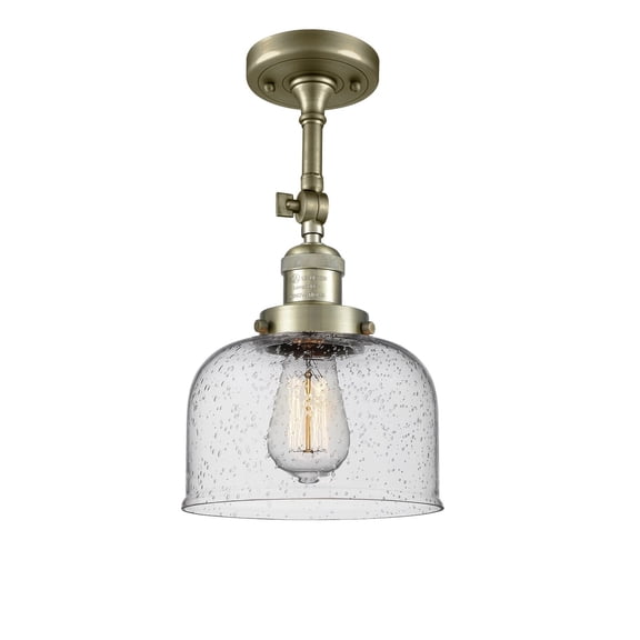 1-LT LED Large Bell 8" Semi-Flush Mount - Antique Brass - 201F-AB-G74-LED