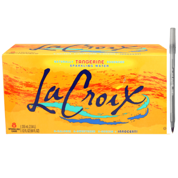 1+ LaCroix Tangerine Sparkling Water 8 Pack with pen