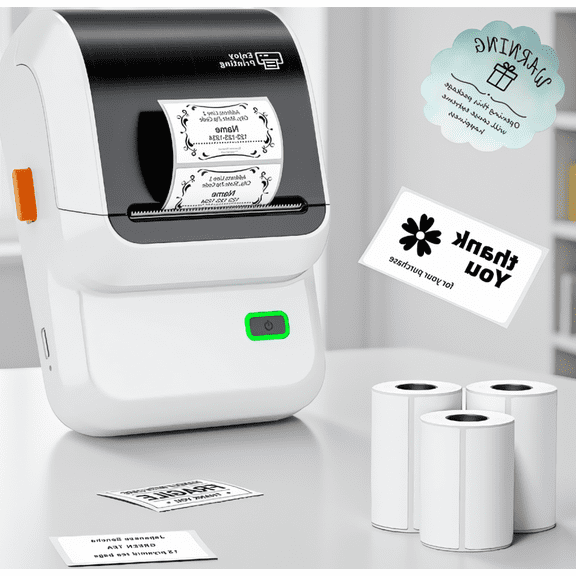 1 Label Maker M100 with 3 Label Rolls, 2-Inch Wide Inkless Thermal Printer, Barcode and QR Code Support, White
