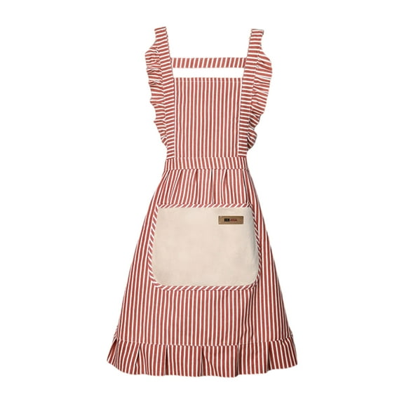 1. Lace-Trimmed Cotton Linen Apron with Adjustable Straps & Ergonomic Pocket for Baking Cooking Enthusiasts