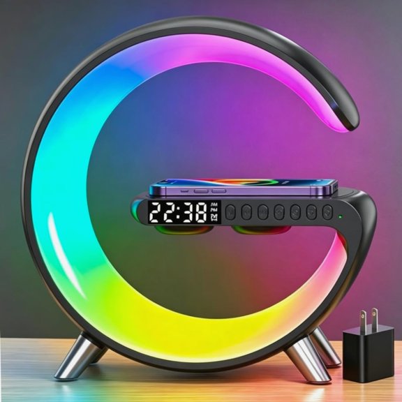1 Lamp with Wireless Charging Bluetooth Speaker 5 in, Light Black