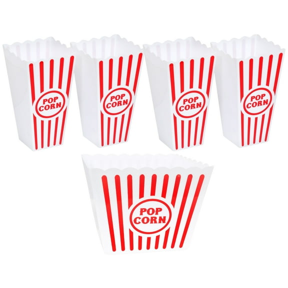 (1) Large & (4) Small Plastic Popcorn Tubs Empty Containers for Home Kitchen Food Buckets Serving Snacks Theater Movie Night Summer Birthday Party Favors Table Decoration Gift Supplies