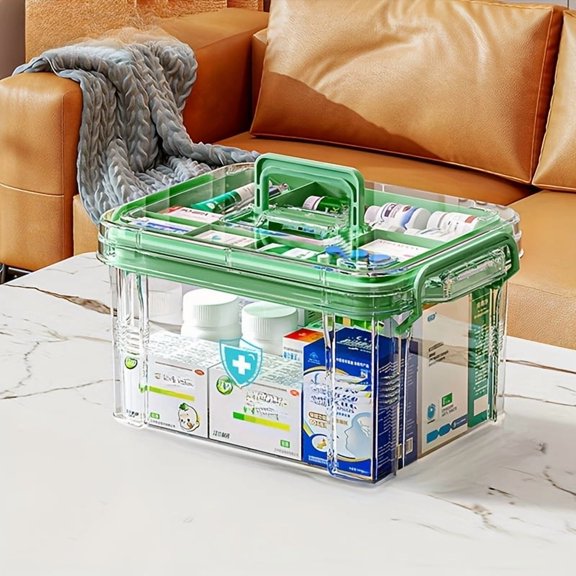 1 Large Capacity Double Layer Waterproof Transparent PVC Medicine Organizer Box - Easy Access, Portable Handle, Suitable for Home and Travel Use Waterproof Box