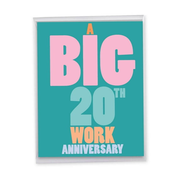 1 Large Funny 20th Work Anniversary Anniversary Greeting Card (8.5 x 11 Inch) - Years At Work Milestones 20 J9140MAG-WA