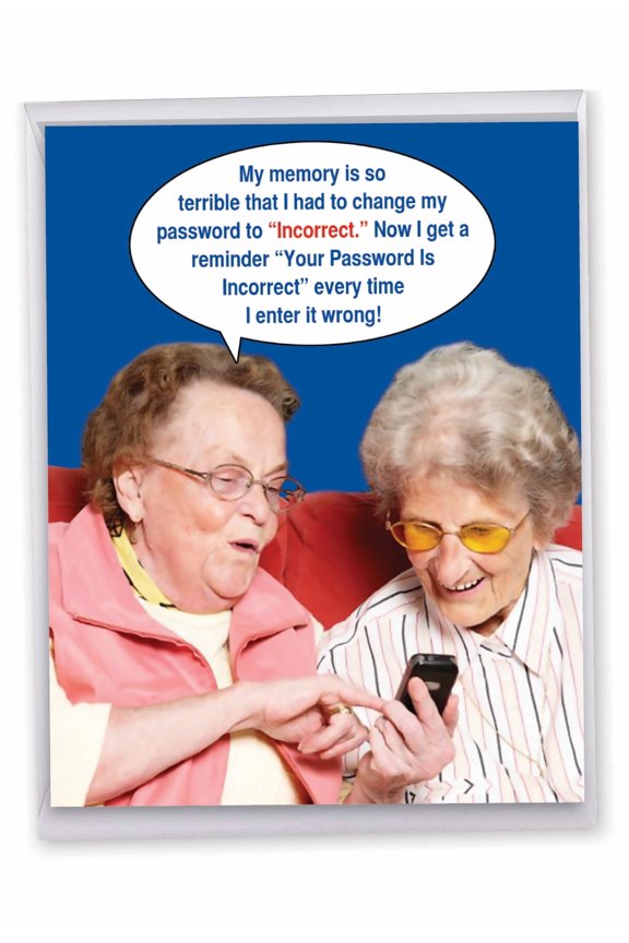 1 Large Funny Blank All Occasion Greeting Card (8.5 x 11 Inch) - incorrect Password All-Occasion Card J9912K