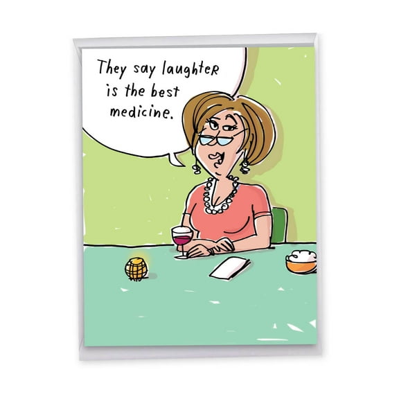 1 Large Funny Get Well Greeting Card (8.5 x 11 Inch) - Best Medicine Feel Better Card J9679