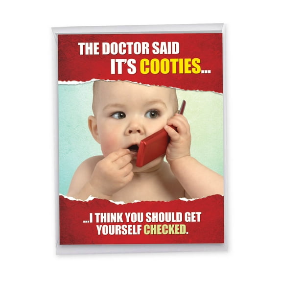 1 Large Funny Get Well Greeting Card (8.5 x 11 Inch) - Cooties Feel Better Card J9714