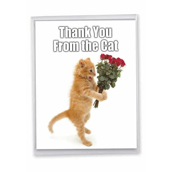 1 Large Funny Thank You Greeting Card (8.5 x 11 Inch) - Thank You from the Cat Thank You Card J9116