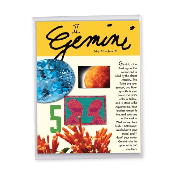 1 Large Happy Birthday Greeting Card (8.5 x 11 Inch) - Gemini Birthday Card J9444