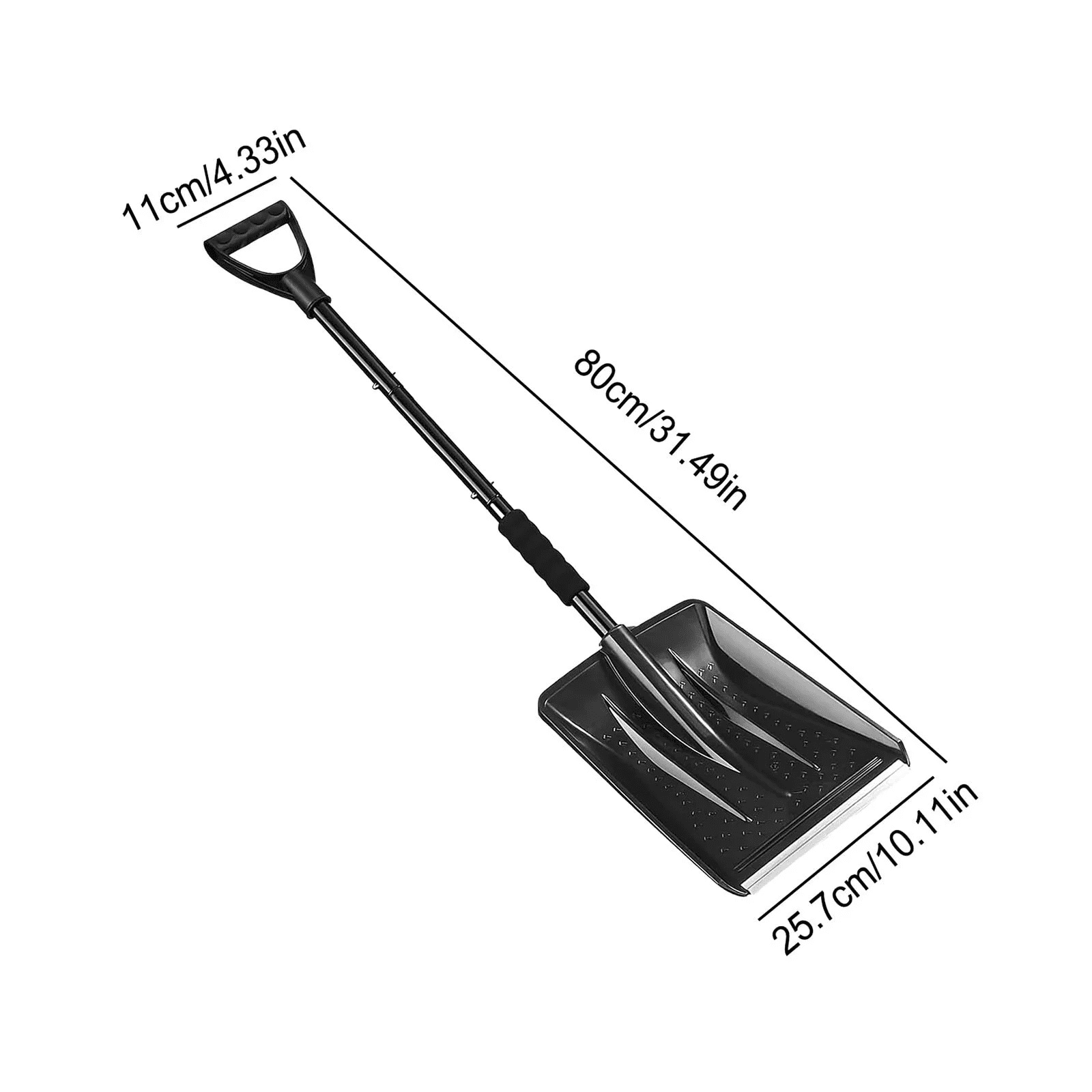 1 Large Multi-Functional Outdoor Snow Shovel Shovel for Car and 42.5 Inch Foldable Lightweight Aluminum Alloy Ice Scraper Ergonomic Handle for Emergency Removal Garden Black