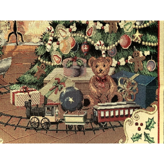 1 Large Panel - Christmas Tree & Teddy Bear Jacquard Woven Tapestry Panel (Great for Wall Hanging, Throw Pillow and More) 24" X 34"