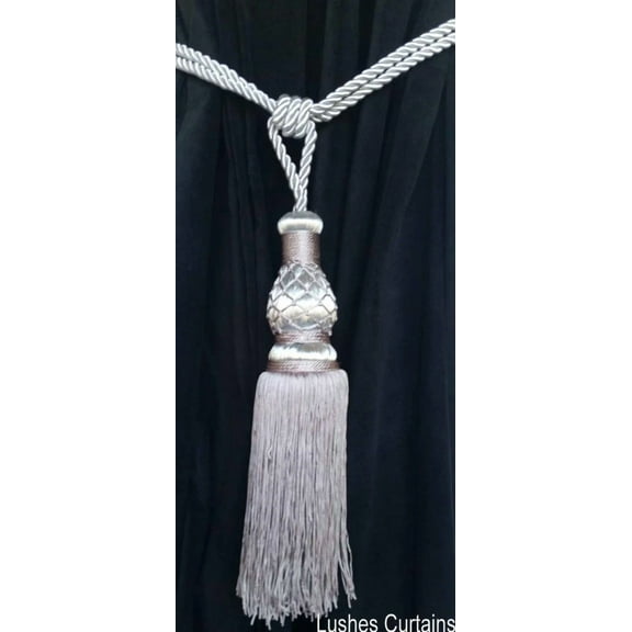 1 Large Pull Back Silver Window Treatment Curtain Drapery Tassel Rope Tieback