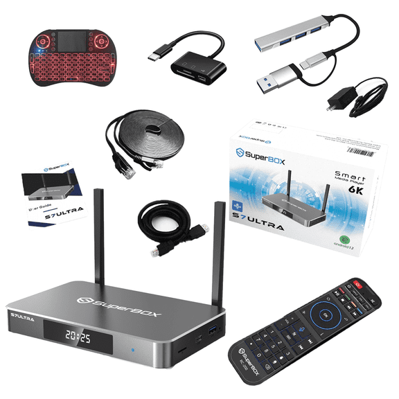 1. Latest SuperBox S7 Ultra 2026 Fully Loaded, 4GB RAM+128GB ROM 6K Smart TV Box with Voice Remote