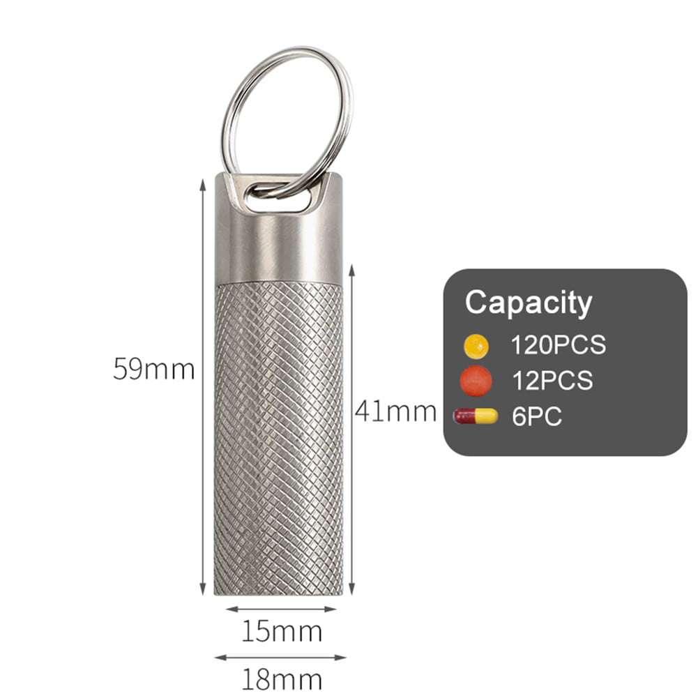 2-Layer Titanium Waterproof Pill Holder Bottle Medicine Organizer Container  Fob, Pill Case Travel Pill Box Keyring Waterproof Holder Outdoor Survival  Storage Metal Container Dry Box 