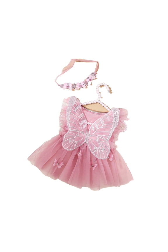 Infant Photo Shoot Outfit Pink Layered Tulle Dress With Matching Butterfly Hairband Newborn Memory Keepsake