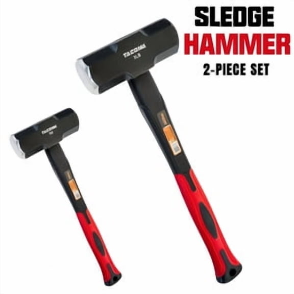 1 Lb & 3 Lb Heavy-Duty Sledgehammer 2-Piece Set, Forged High-Carbon Steel Hammer Head, Shock-Absorbing Fiberglass Handle, Ergonomic Grip, Ideal for Demolition, Construction and Home Improvement