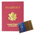 thumbnail image 1 of 1 Leather Passport Cover Case Holder Travel Wallet Pink Organizer US Gold Emblem, 1 of 5