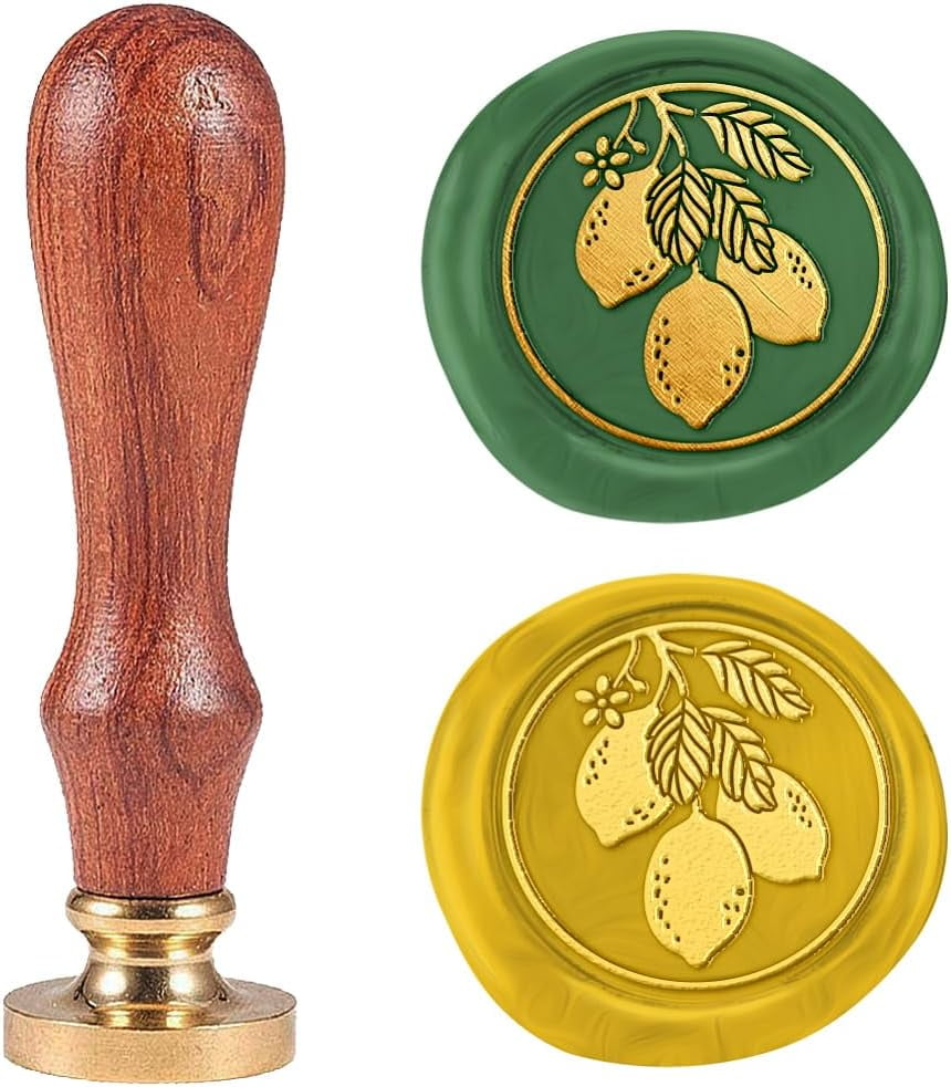 1" Lemon Wax Seal Stamp Retro Sealing Stamps Removable Brass Head Seal Stamp with Wooden Handle Sealing Wax for Envelope Greeting Card Letter Wedding Invitations Gift Wrapping Decor DIY