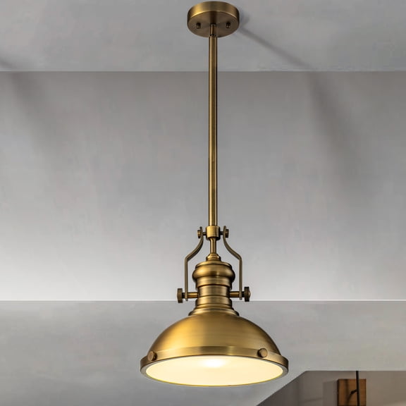 1-Light 13" Modern Industrial Antique Brass Single Dome Pendant Light For Kitchen Island
