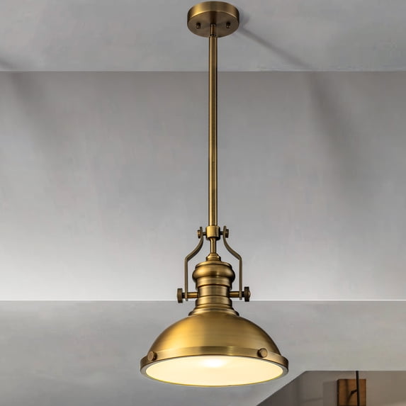 1-Light 13" Modern Industrial Antique Brass Single Dome Pendant Light For Kitchen Island