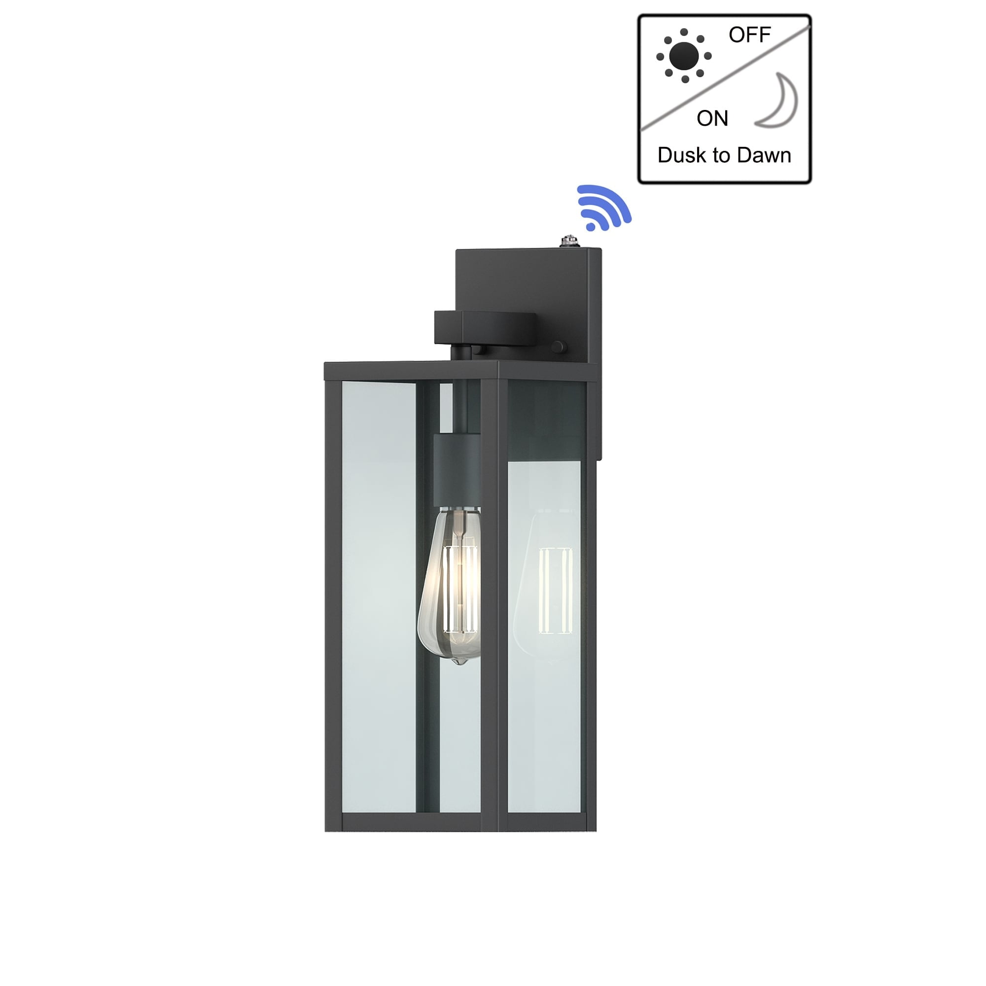 Matte Black Dimmable Outdoor Lantern Wall Sconce with Clear Glass