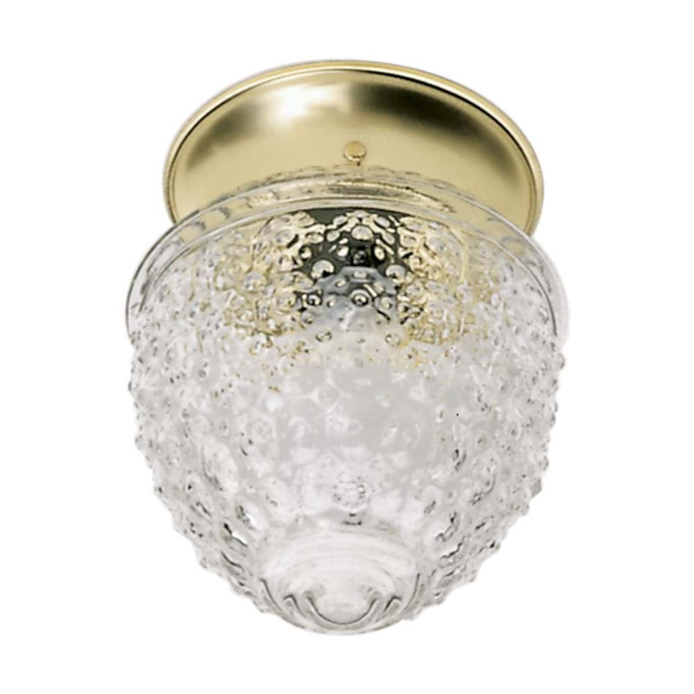 Polished Brass Flush Mount Ceiling Light with Clear Hobnail Glass