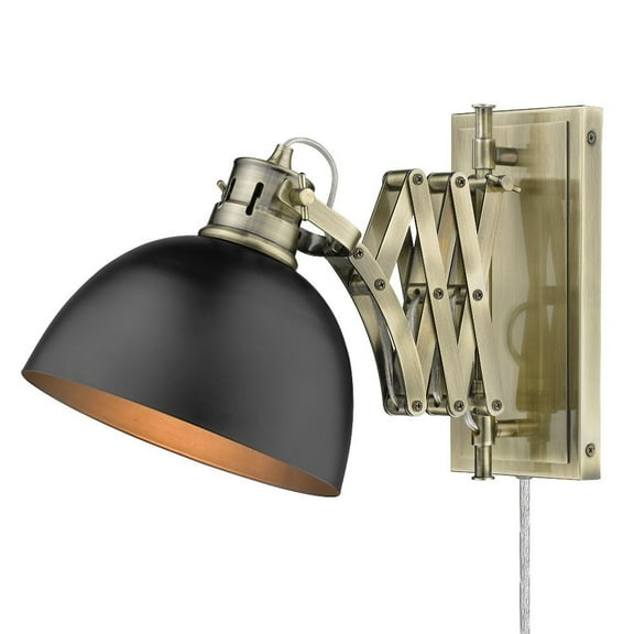 1 Light Articulating Wall Sconce-Aged Brass Finish-Matte Black Shade Color Bailey Street Home 170-Bel-4362053