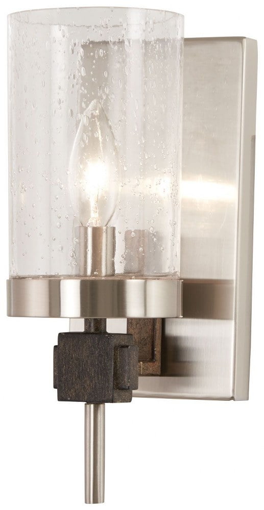 Brushed Nickel and Stone Grey Wall Sconce with Clear Seeded Glass