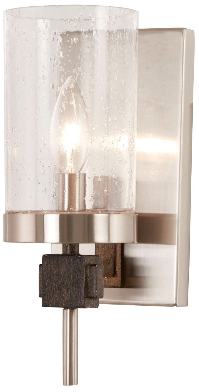 Brushed Nickel and Stone Grey Wall Sconce with Clear Seeded Glass