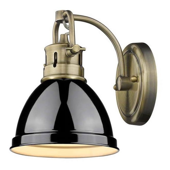 1-Light Bath Vanity in Aged Brass with Black Shade