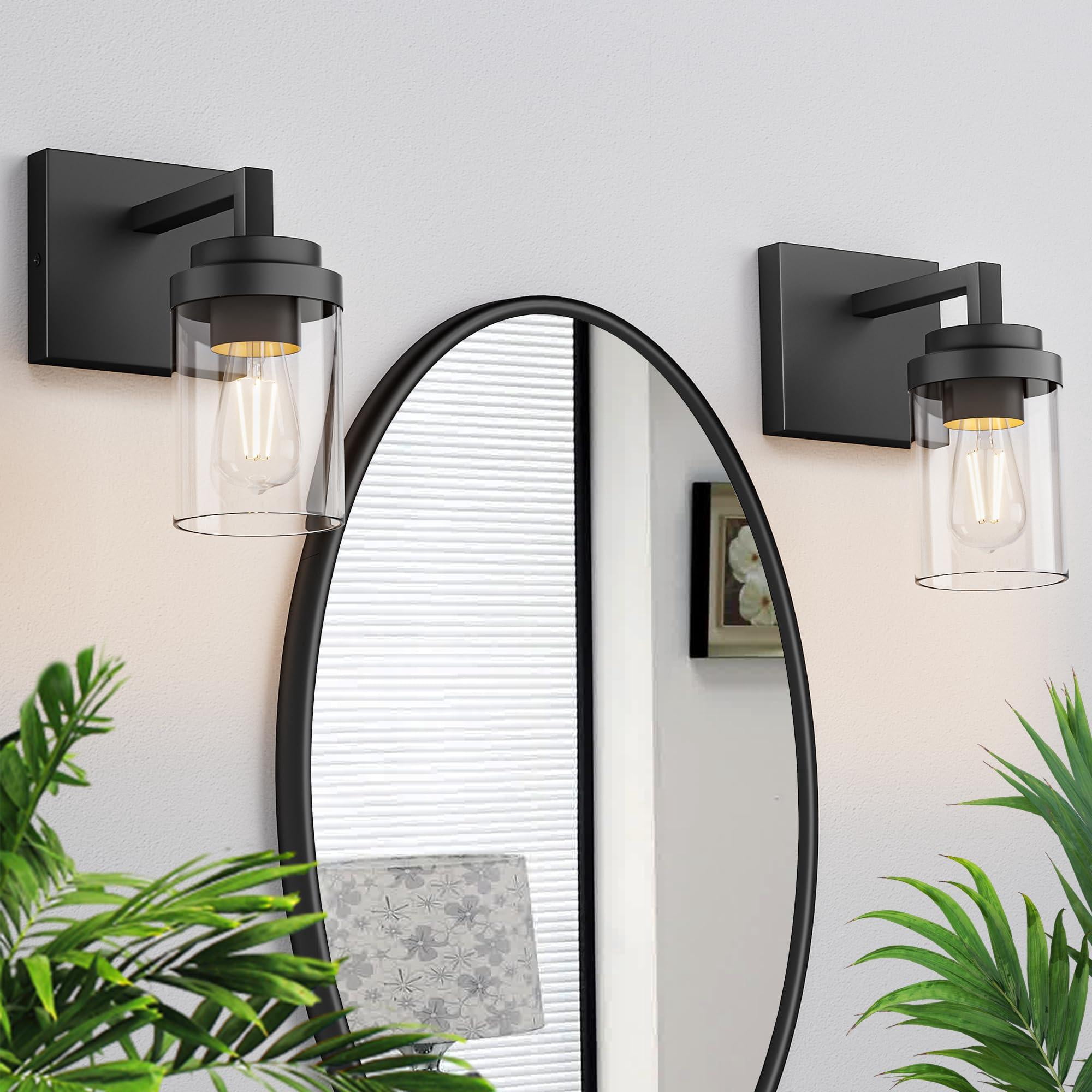 1 Light Bathroom Vanity Light with Clear Glass Shade Bathroom Lighting Fixtures Over Mirror - Black