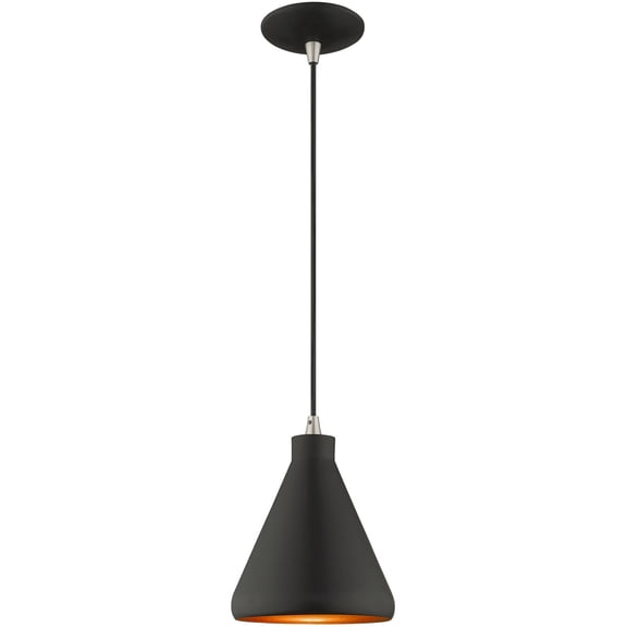 1 Light Black Mini Pendant with Black Metal Shade with Gold Finish Inside Shade
