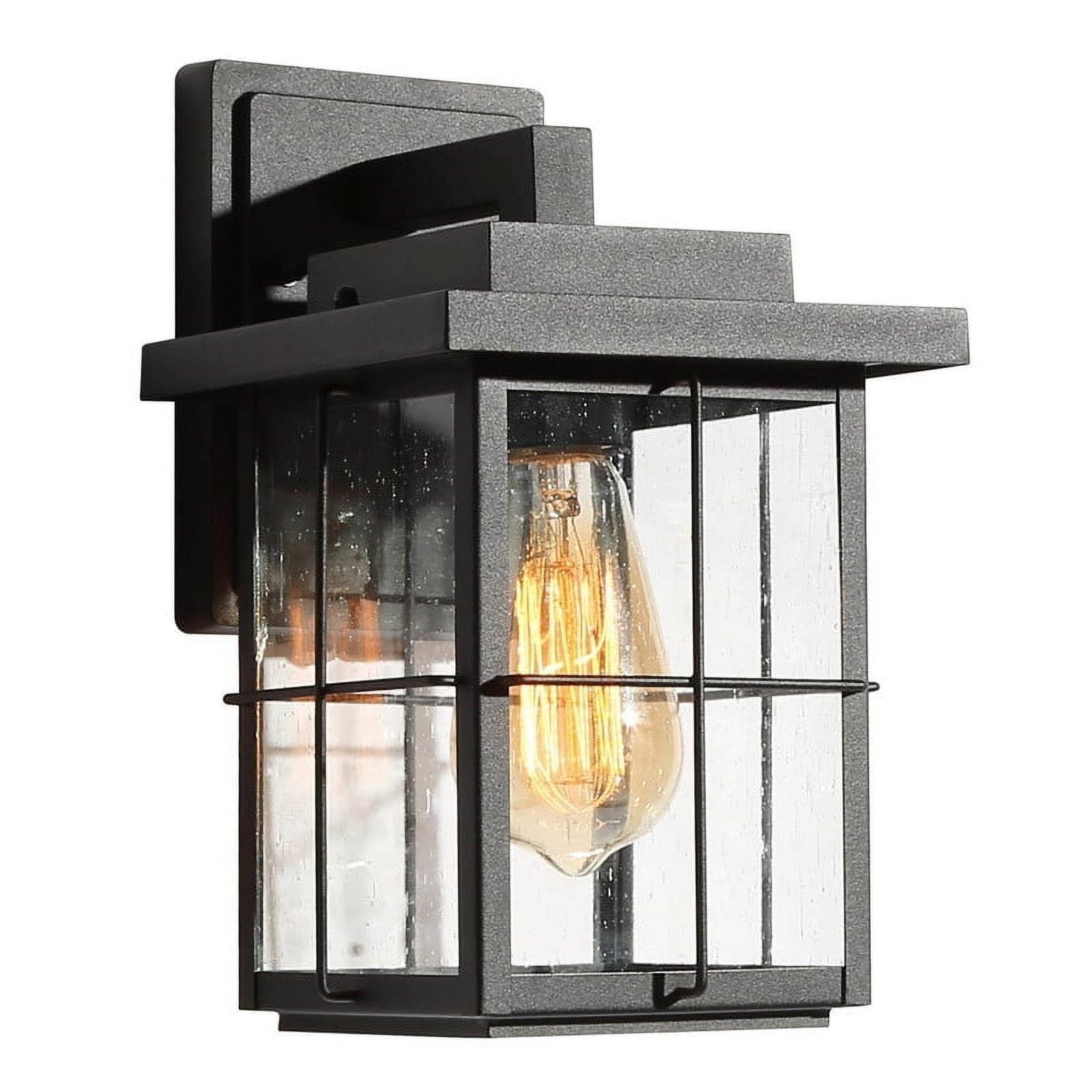 LNC Motion Sensor Outdoor Wall Lantern, Black with Seeded Glass, Wet Rated, 11" H