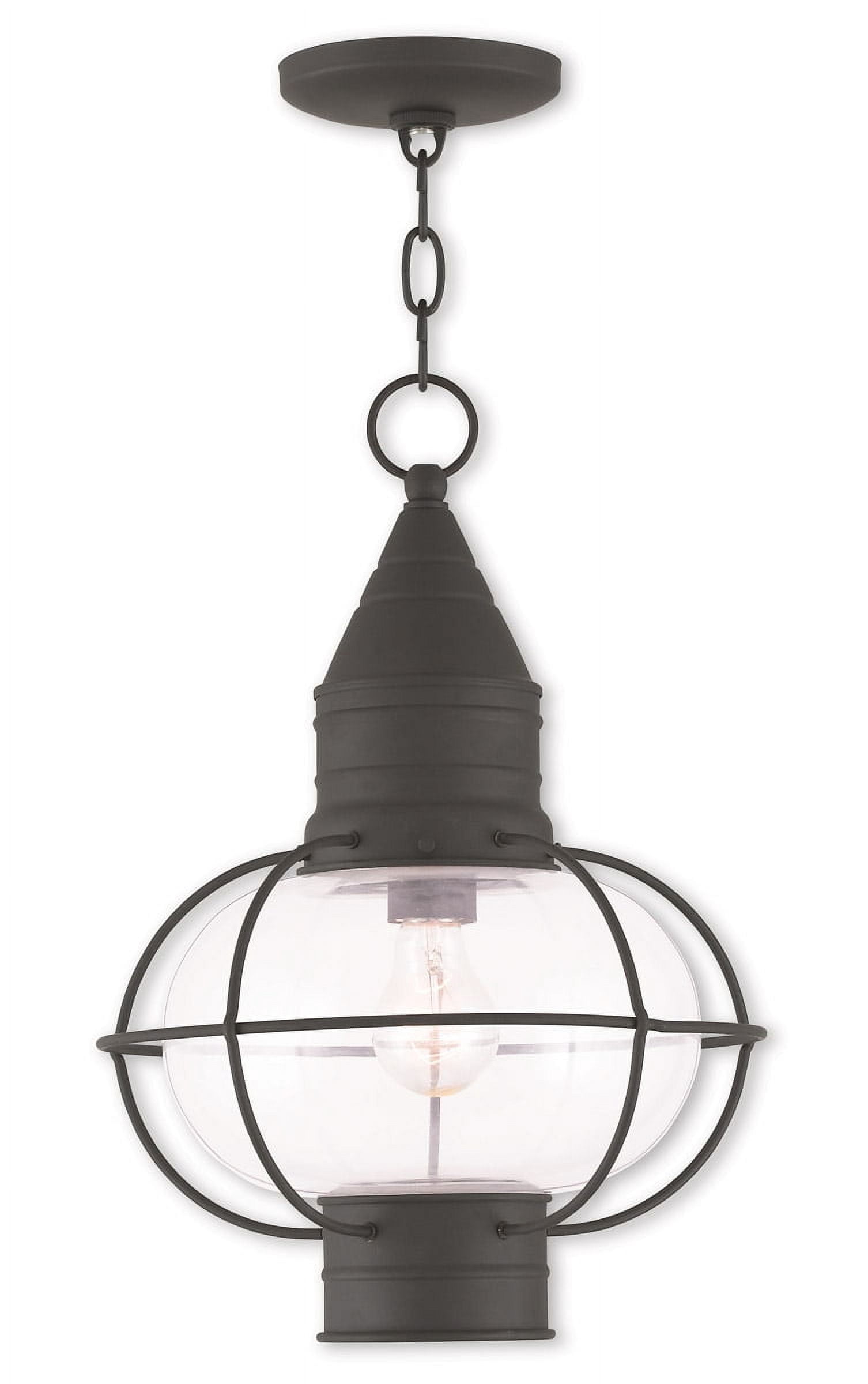 1-Light Black Outdoor Chain Hanging Lantern - Cast Aluminum With Clear Beveled Glass