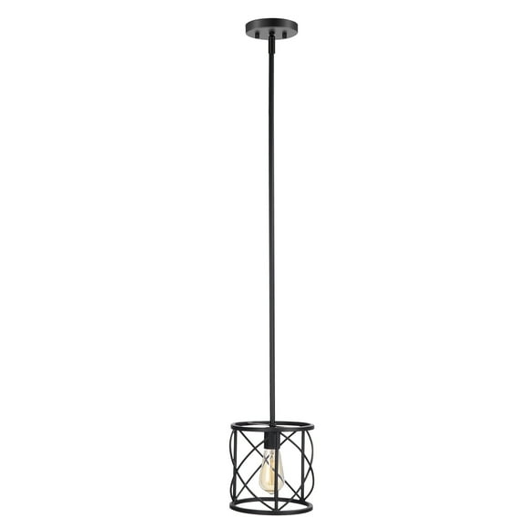 1-Light Black Pendant Lights Fixtures Adjustable Hanging Lights Fixtures for Kitchen Island Lighting with Metal Cage, Modern Farmhouse Ceiling Light for Dining Room Hallway Bar Cafe