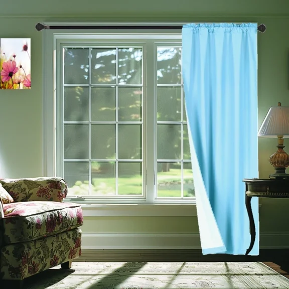 Gorgeous Home Linen 1 Light Blue Panel Rod Pocket 75% Privacy Foam Lined Window Dressing Light Filtering R64 Size 35" wide X 63" length