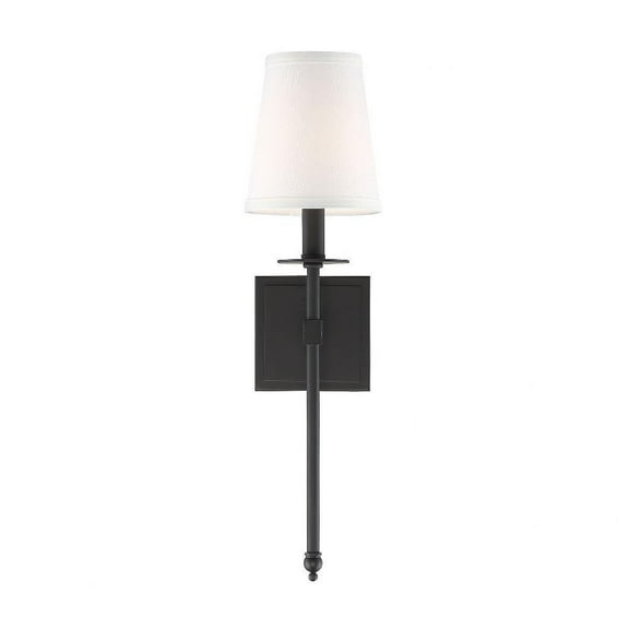1 Light Bohemian Metal Wall Sconce with White Fabric-20 inches H By 5 inches W-Matte Black Finish Bailey Street Home 159-Bel-2893996