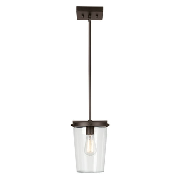 1-Light Bronze Outdoor Pendant with Clear Glass Shade, Bulb Included