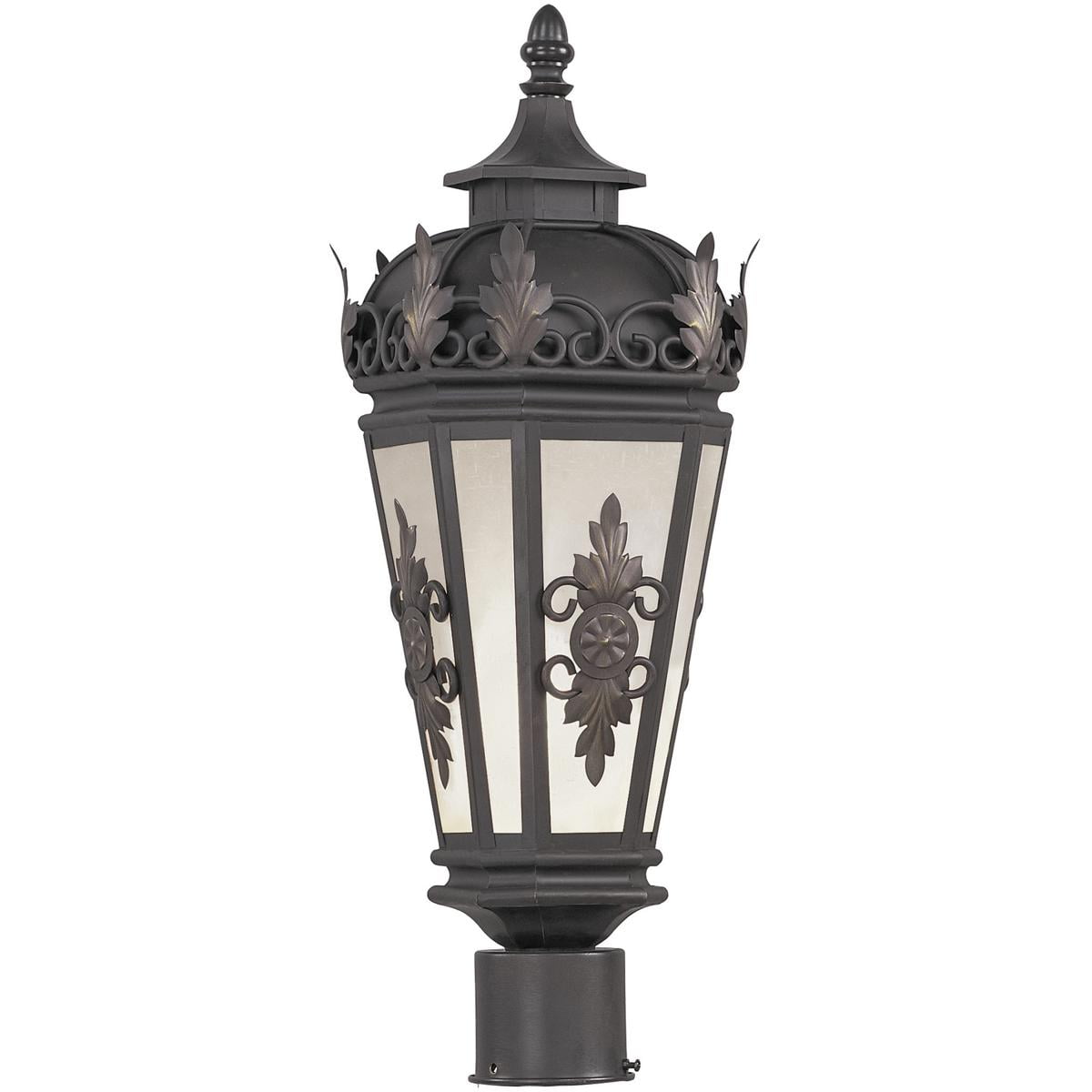 1 Light Bronze Outdoor Post Lantern Pendant Lighting Fixture with Antique Honey Linen Glass Shade backed with Hand Crafted Solid Brass material for patio, front porch, entryway and more