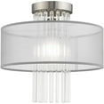 thumbnail image 1 of 1 Light Brushed Nickel Ceiling Light fixture with Clear Crystal Rods/ Hand Crafted Translucent Gray Fabric Shade, 1 of 4