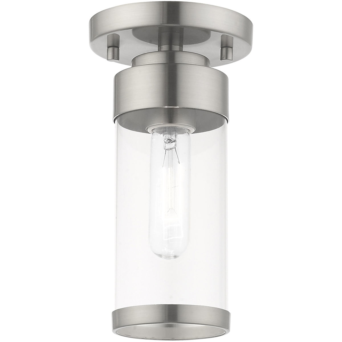 1 Light Brushed Nickel Ceiling Light fixture with Clear Glass Shade