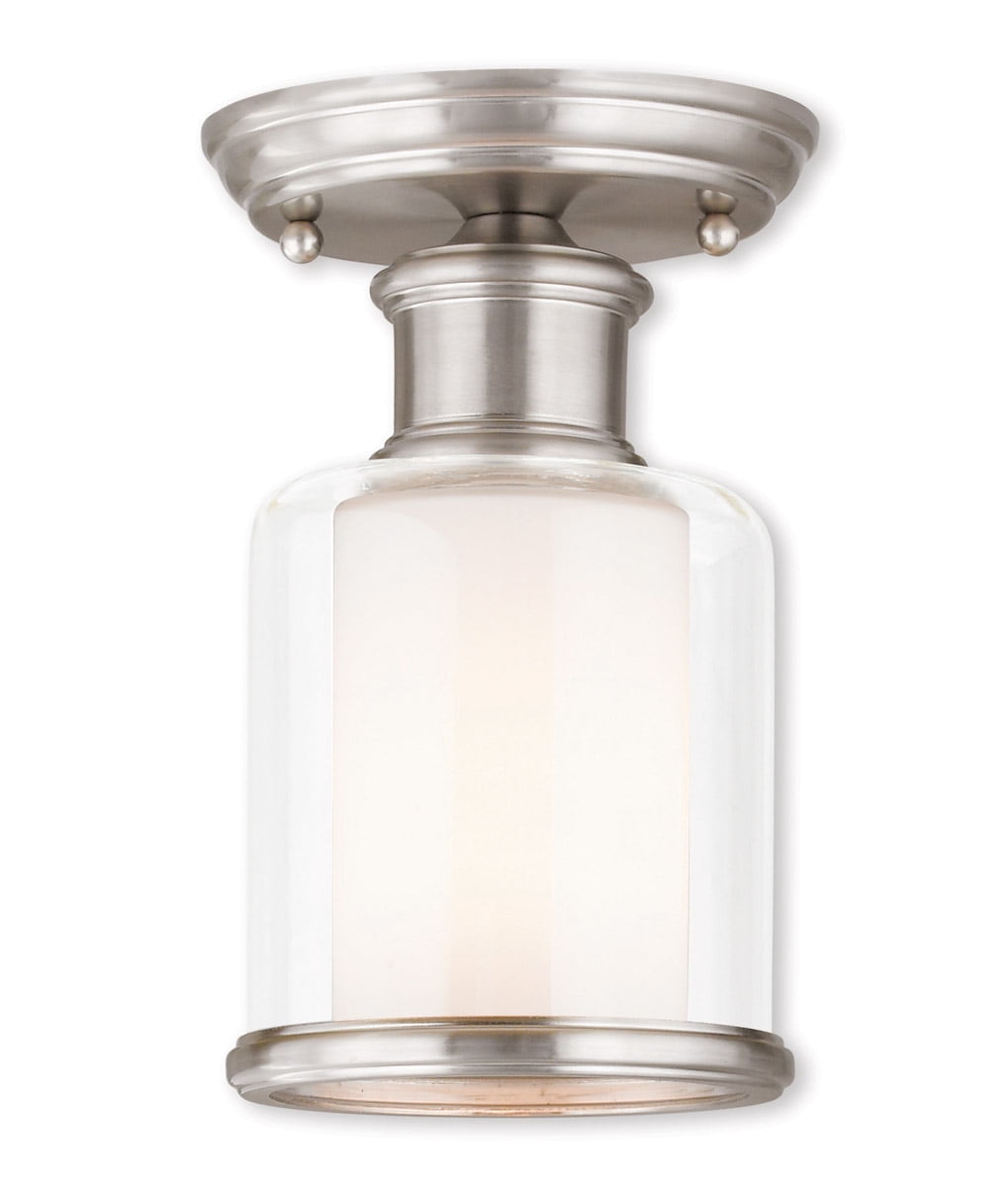1 Light Brushed Nickel Ceiling Light fixture with Hand Crafted Clear Glass Shade