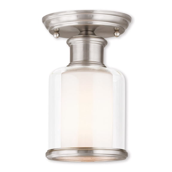 1 Light Brushed Nickel Ceiling Light fixture with Hand Crafted Clear Glass Shade