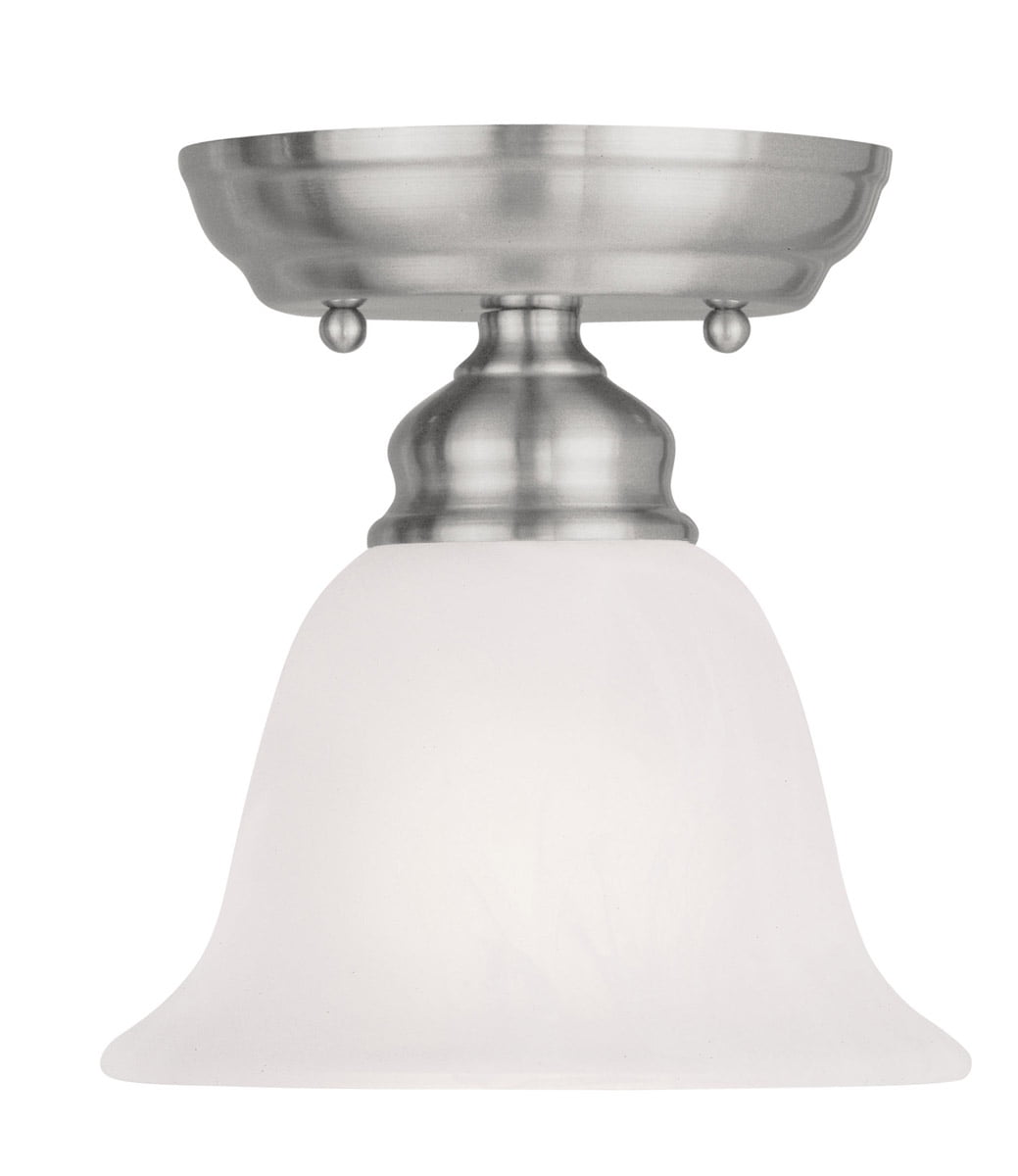 1 Light Brushed Nickel Ceiling Light fixture with White Alabaster Glass Shade
