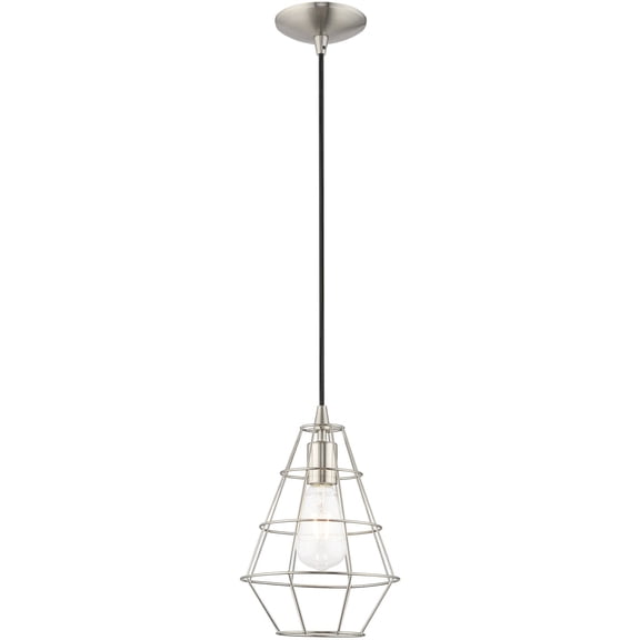 1 Light Brushed Nickel Mini Pendant with Brushed Nickel Geometric Metal Shade Shade
