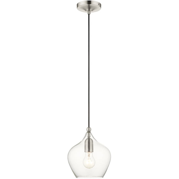 1 Light Brushed Nickel Mini Pendant with Clear Glass Shade