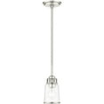 thumbnail image 1 of 1 Light Brushed Nickel Mini Pendant with Hand Blown Clear Seeded Glass Shade, 1 of 5