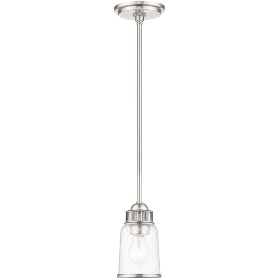 1 Light Brushed Nickel Mini Pendant with Hand Blown Clear Seeded Glass Shade